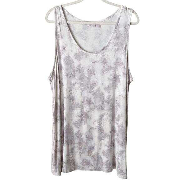 LOGO Layers Lori Goldstein | Lilia Printed Tank Top Gray White Rayon Plus 2X - Picture 1 of 5